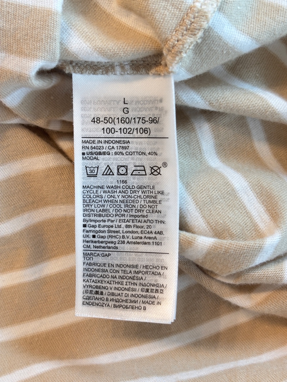 Gap Favorite V-Neck Stripe T-Shirt Women’s Large Short Sleeve Beige White - Picture 6 of 7